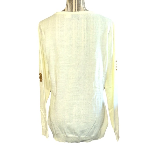 New York & Company Women’s V-Neck Sweater, Gold Sequins Polka Dot & Cream, Sz L - Picture 5 of 8